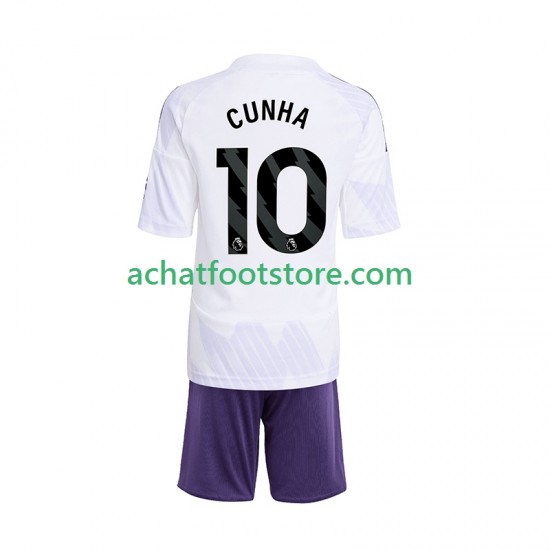 Maillot Manchester United Matheus Cunha 10 Extérieur Tenue pour Enfant 2025-2026 Manche Courte
