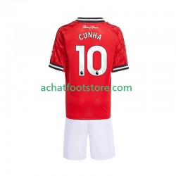 Maillot Manchester United Matheus Cunha 10 Domicile Tenue pour Enfant 2025-2026 Manche Courte