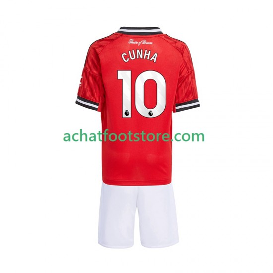 Maillot Manchester United Matheus Cunha 10 Domicile Tenue pour Enfant 2025-2026 Manche Courte