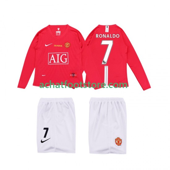 Maillot Manchester United Ronaldo 7 Premier League Rétro Domicile Tenue pour Enfant 2008 2009 Manche Longue