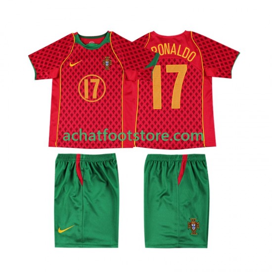 Maillot Portugal Cristiano Ronaldo 17 Rétro Domicile Tenue pour Enfant 1999 Manche Courte