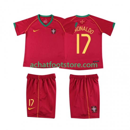 Maillot Portugal Cristiano Ronaldo 17 Rétro Domicile Tenue pour Enfant 2006 Manche Courte