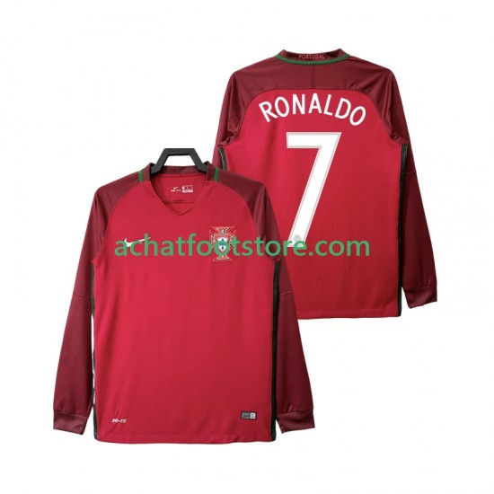 Maillot Portugal Cristiano Ronaldo 7 Rétro Domicile Tenue pour Homme 2016 Manche Longue