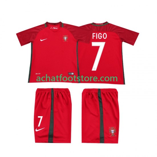 Maillot Portugal FIGO 7 Rétro Domicile Tenue pour Enfant 2016 Manche Courte