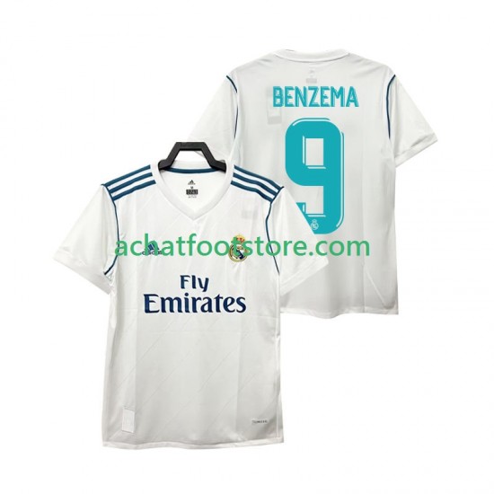 Maillot Real Madrid BENZEMA 9 Rétro Domicile Tenue pour Homme 2017 2018 Manche Courte