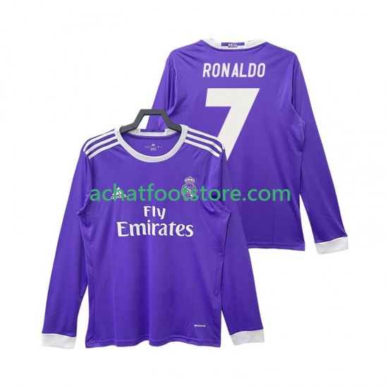 Maillot Real Madrid Cristiano Ronaldo 7 Rétro Extérieur Tenue pour Homme 2016 2017 Manche Longue