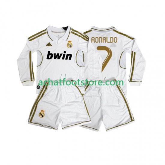 Maillot Real Madrid Cristiano Ronaldo 7 Rétro Domicile Tenue pour Enfant 2011 2012 Manche Longue