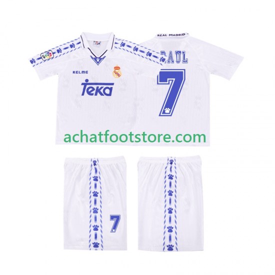Maillot Real Madrid RAUL 7 Rétro Domicile Tenue pour Enfant 1996 2004 Manche Courte