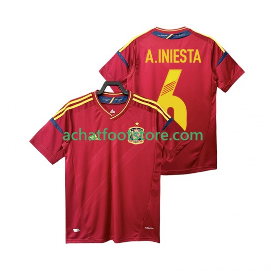 Maillot Espagne Andres Iniesta 6 Rétro Domicile Tenue pour Homme 2012 Manche Courte