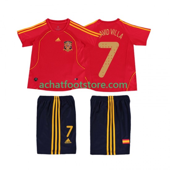 Maillot Espagne DAVID VILLA 7 Rétro Domicile Tenue pour Enfant 2008 Manche Courte