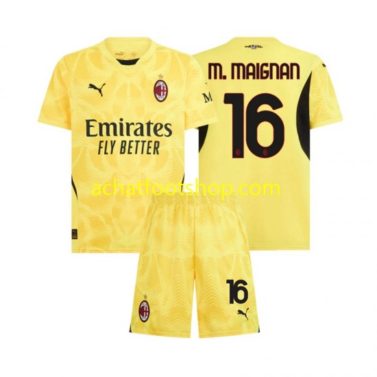 Maillot AC Milan Mike Maignan 16 Gardien Extérieur Tenue pour Enfant 2024-2025 Manche Courte