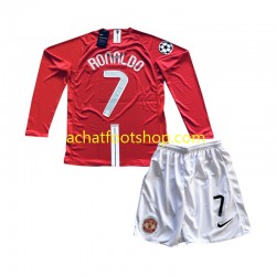 Maillot Manchester United Cristiano Ronaldo 7 Champion League Rétro Domicile Tenue pour Enfant 2007 Manche Longue