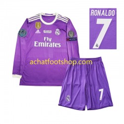 Maillot Real Madrid Cristiano Ronaldo 7 Rétro Extérieur Tenue pour Enfant 2016 Manche Longue