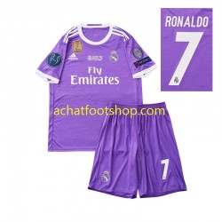 Maillot Real Madrid Cristiano Ronaldo 7 Rétro Extérieur Tenue pour Enfant 2016 Manche Courte