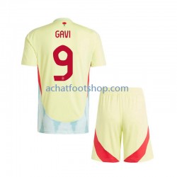 Maillot Espagne Gavi 9 Extérieur Tenue pour Enfant Euro 2024 Manche Courte