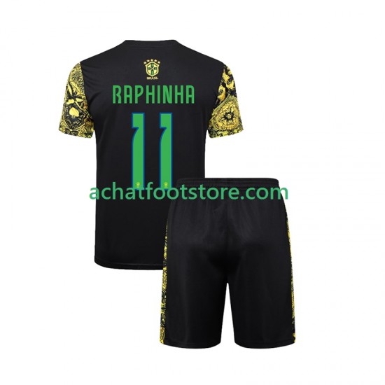 Maillot Brésil RAPHINHA 11 Jesus Domicile Tenue pour Enfant 2024 Manche Courte