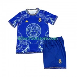Maillot Real Madrid Versace Blue Edition Domicile Tenue pour Enfant 2024-2025 Manche Courte