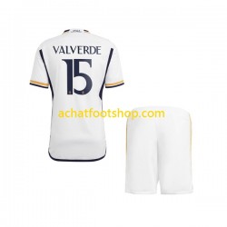 Maillot Real Madrid Federico Valverde 15 Domicile Tenue pour Enfant 2023-2024 Manche Courte