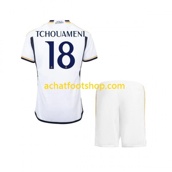 Maillot Real Madrid TCHOUAMENI 18 Domicile Tenue pour Enfant 2023-2024 Manche Courte