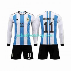 Maillot Argentine 3 Stars Di Maria 11 Domicile Tenue pour Enfant Coupe du Monde 2022 Manche Longue