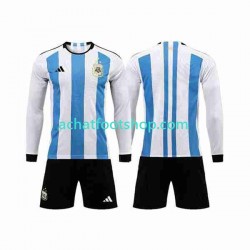 Maillot Argentine 3 Stars Domicile Tenue pour Enfant Coupe du Monde 2022 Manche Longue