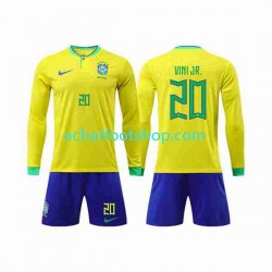 Maillot Brésil Vinicius Junior 20 Domicile Tenue pour Enfant Coupe du Monde 2022 Manche Longue