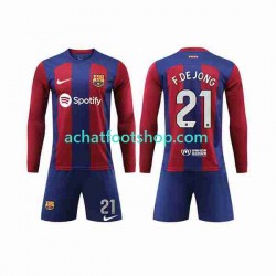Maillot FC Barcelone Frenkie de Jong 21 Domicile Tenue pour Enfant 2023-2024 Manche Longue