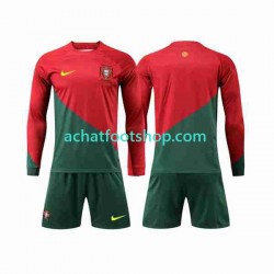Maillot Portugal Domicile Tenue pour Enfant Coupe du Monde 2022 Manche Longue