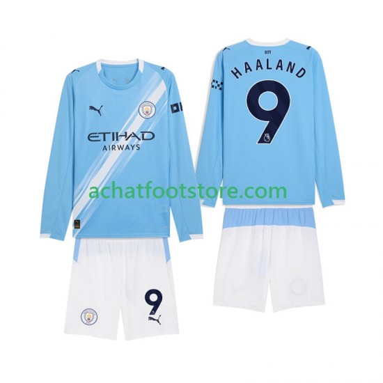 Maillot Manchester City Erling Haaland 9 Domicile Tenue pour Enfant 2025-2026 Manche Longue