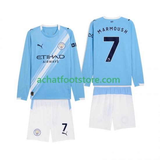 Maillot Manchester City Omar Marmoush 7 Domicile Tenue pour Enfant 2025-2026 Manche Longue