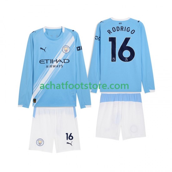 Maillot Manchester City Rodrigo Hernandez 16 Domicile Tenue pour Enfant 2025-2026 Manche Longue