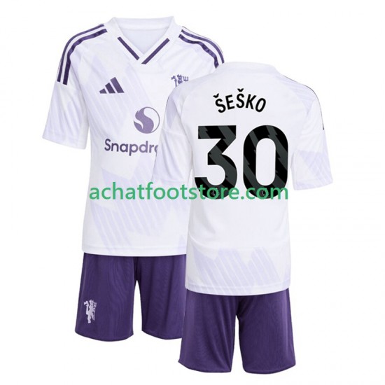 Maillot Manchester United Benjamin Sesko 30 Extérieur Tenue pour Enfant 2025-2026 Manche Courte