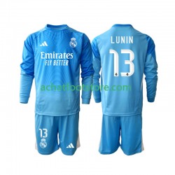 Maillot Real Madrid Andriy Lunin 13 Gardien Domicile Tenue pour Enfant 2025-2026 Manche Longue