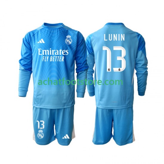 Maillot Real Madrid Andriy Lunin 13 Gardien Domicile Tenue pour Enfant 2025-2026 Manche Longue