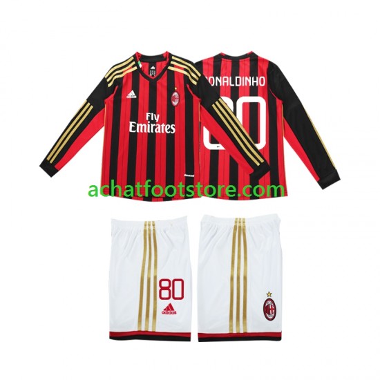 Maillot AC Milan RONALDINHO 80 Rétro Domicile Tenue pour Enfant 2013 2014 Manche Longue