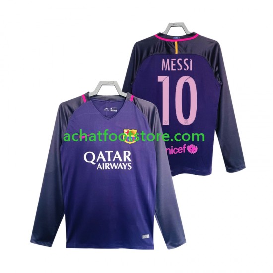 Maillot FC Barcelone Lionel Messi 10 Rétro Extérieur Tenue pour Homme 2016 2017 Manche Longue