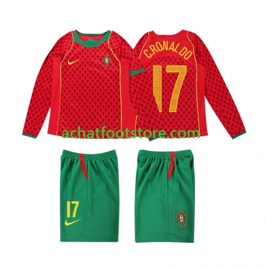 Maillot Portugal Cristiano Ronaldo 17 Rétro Domicile Tenue pour Enfant 1999 Manche Longue