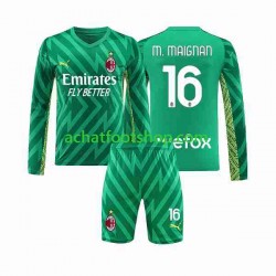Maillot AC Milan Mike Maignan 16 Gardien Domicile Tenue pour Enfant 2023-2024 Manche Longue Maillot AC Milan Mike Maignan 16 Gardien Domicile Tenue pour Enfant 2023-2024 Manche Longue