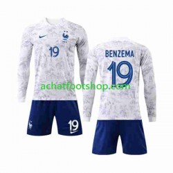 Maillot France Benzema 19 Extérieur Tenue pour Enfant Coupe du Monde 2022 Manche Longue