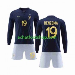 Maillot France Benzema 19 Domicile Tenue pour Enfant Coupe du Monde 2022 Manche Longue