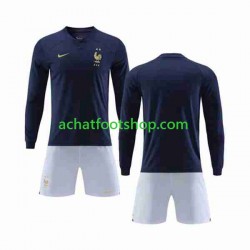 Maillot France Domicile Tenue pour Enfant Coupe du Monde 2022 Manche Longue