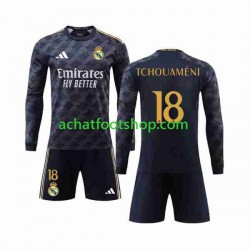 Maillot Real Madrid Aurelien Tchouameni 18 Extérieur Tenue pour Enfant 2023-2024 Manche Longue Maillot Real Madrid Aurelien Tchouameni 18 Extérieur Tenue pour Enfant 2023-2024 Manche Longue