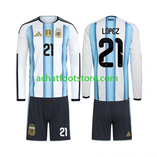 Maillot Argentine Jose Manuel Lopez 21 Domicile Tenue pour Enfant Coupe du Monde 2026 Manche Longue