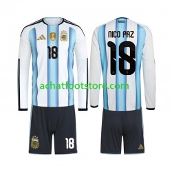 Maillot Argentine Nico Paz 18 Domicile Tenue pour Enfant Coupe du Monde 2026 Manche Longue
