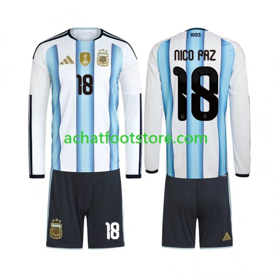 Maillot Argentine Nico Paz 18 Domicile Tenue pour Enfant Coupe du Monde 2026 Manche Longue