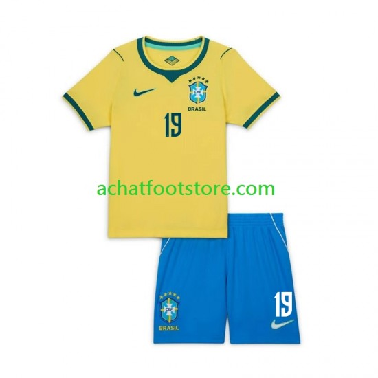 Maillot Brésil Endrick 19 Domicile Tenue pour Enfant Coupe du Monde 2026 Manche Courte