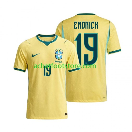 Maillot Brésil Endrick 19 Domicile Tenue pour Homme Coupe du Monde 2026 Manche Courte