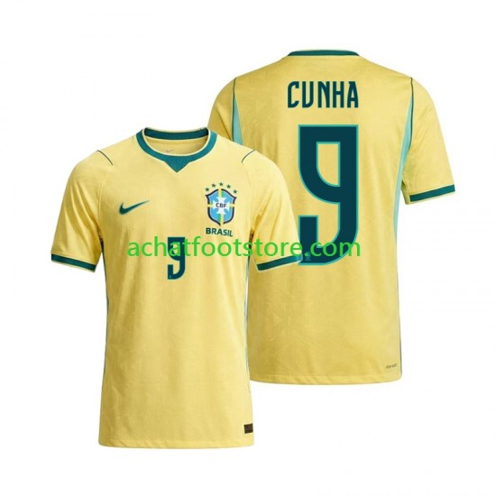 Maillot Brésil Matheus Cunha 9 Domicile Tenue pour Homme Coupe du Monde 2026 Manche Courte