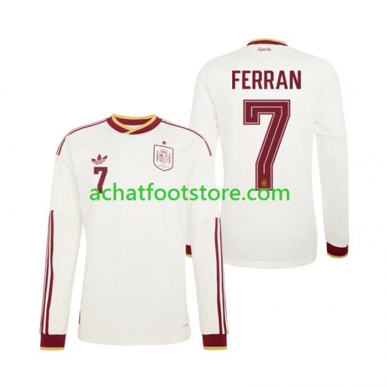 Maillot Espagne Ferran Torres 7 Extérieur Tenue pour Homme Coupe du Monde 2026 Manche Longue