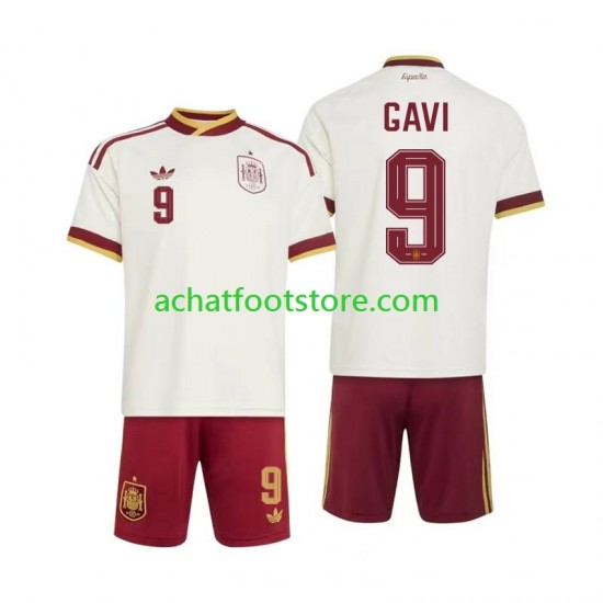 Maillot Espagne Gavi 9 Extérieur Tenue pour Enfant Coupe du Monde 2026 Manche Courte